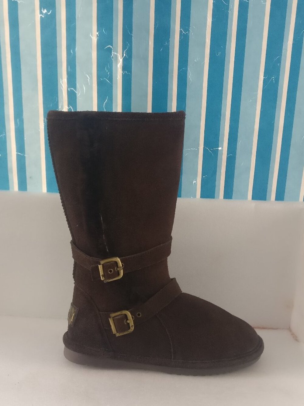 Biotime Dark Brown Suede Tall Genuine Shearling Boot Women 8us rated -40 degrees